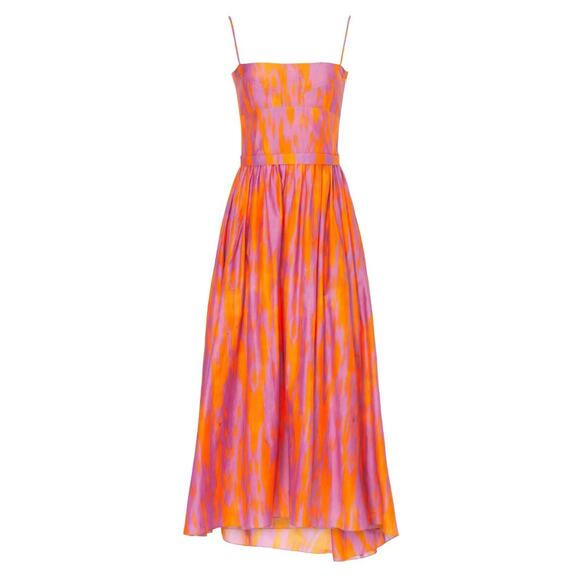 Maria Cher Pink Midi Slip Dress XS Smocked Silk Vacation Romantic Sundress $500 - Picture 11 of 14